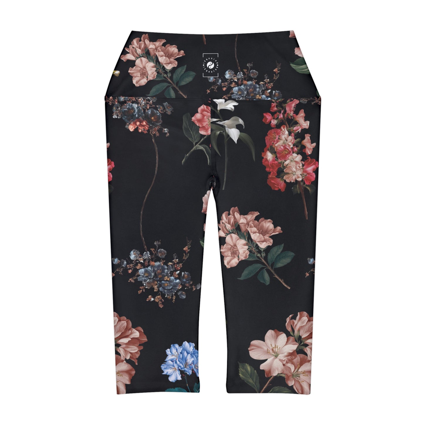 Botaniques sur noir - Leggings Capri taille haute