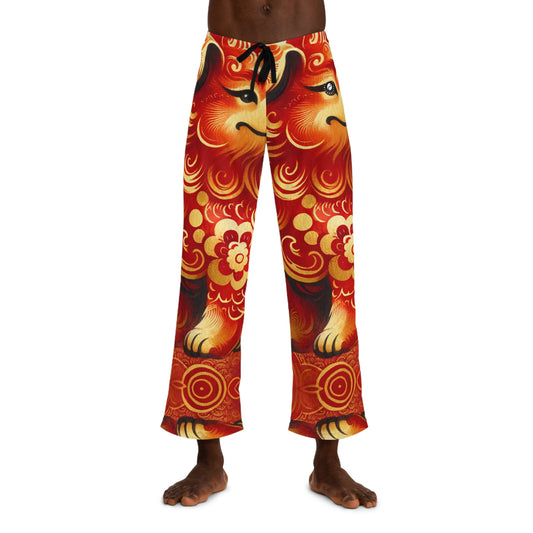 "Golden Canine Emissary on Crimson Tide: A Chinese New Year Odyssey" - men's Lounge Pants