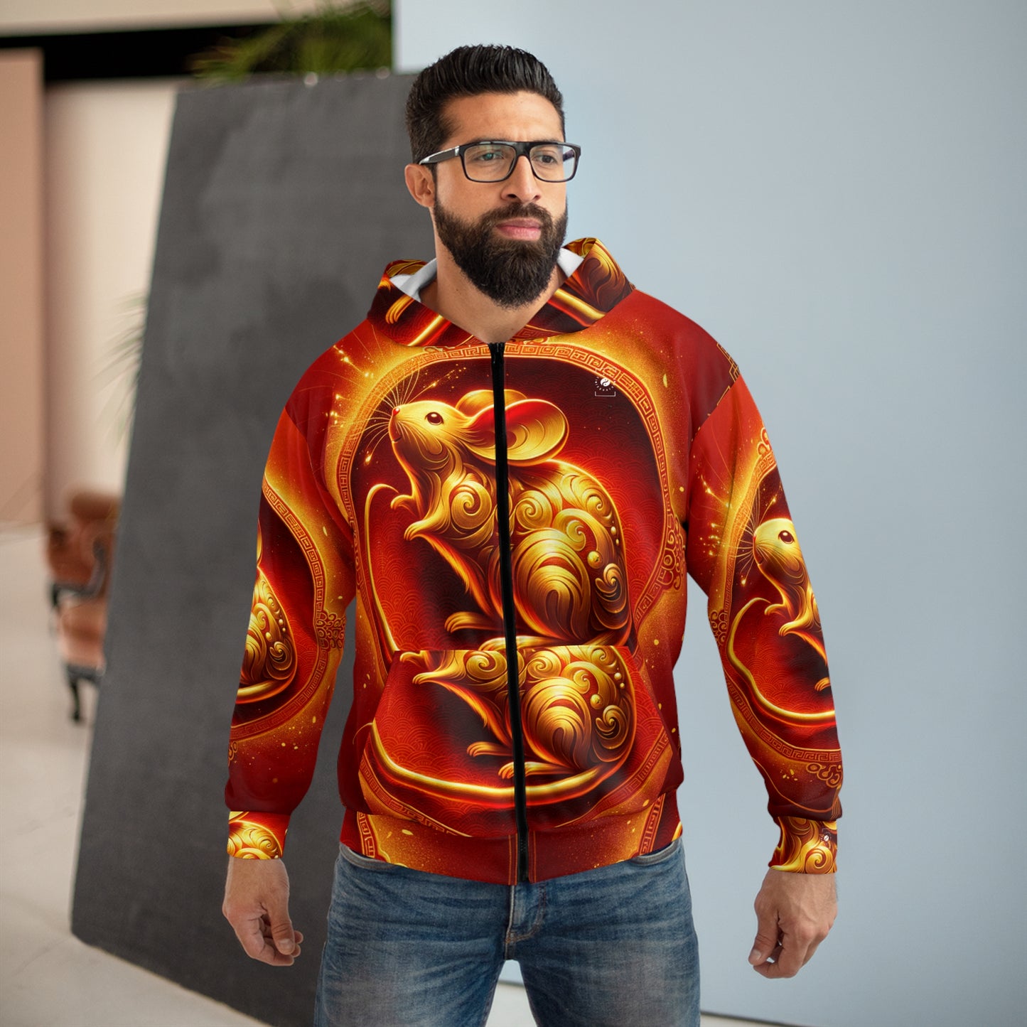 "Golden Emissary: A Lunar New Year's Tribute" - Zip Hoodie