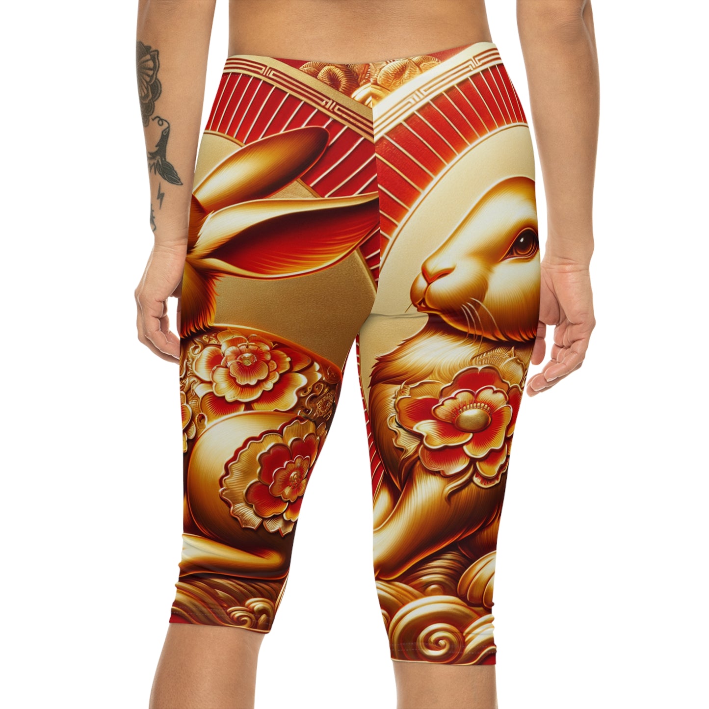 "Golden Blessings: Lunar Rabbit's Resplendence" - Capri Shorts