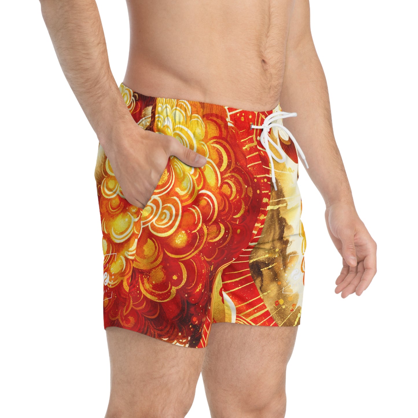 "Auspicious Gold of Divine Ewe: A Lunar New Year Revelry" - Swim Trunks for Men