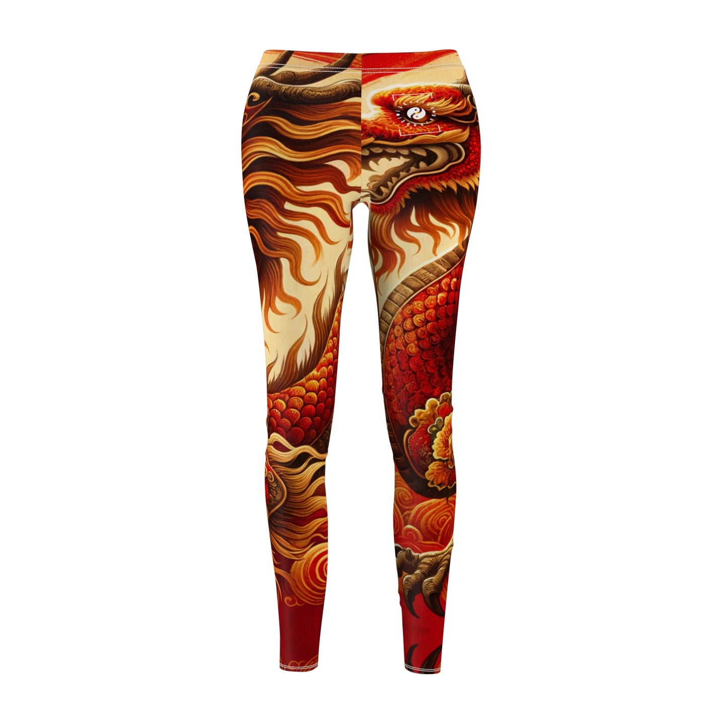 "Golden Dragon Dance in the Crimson Twilight" - Casual Leggings