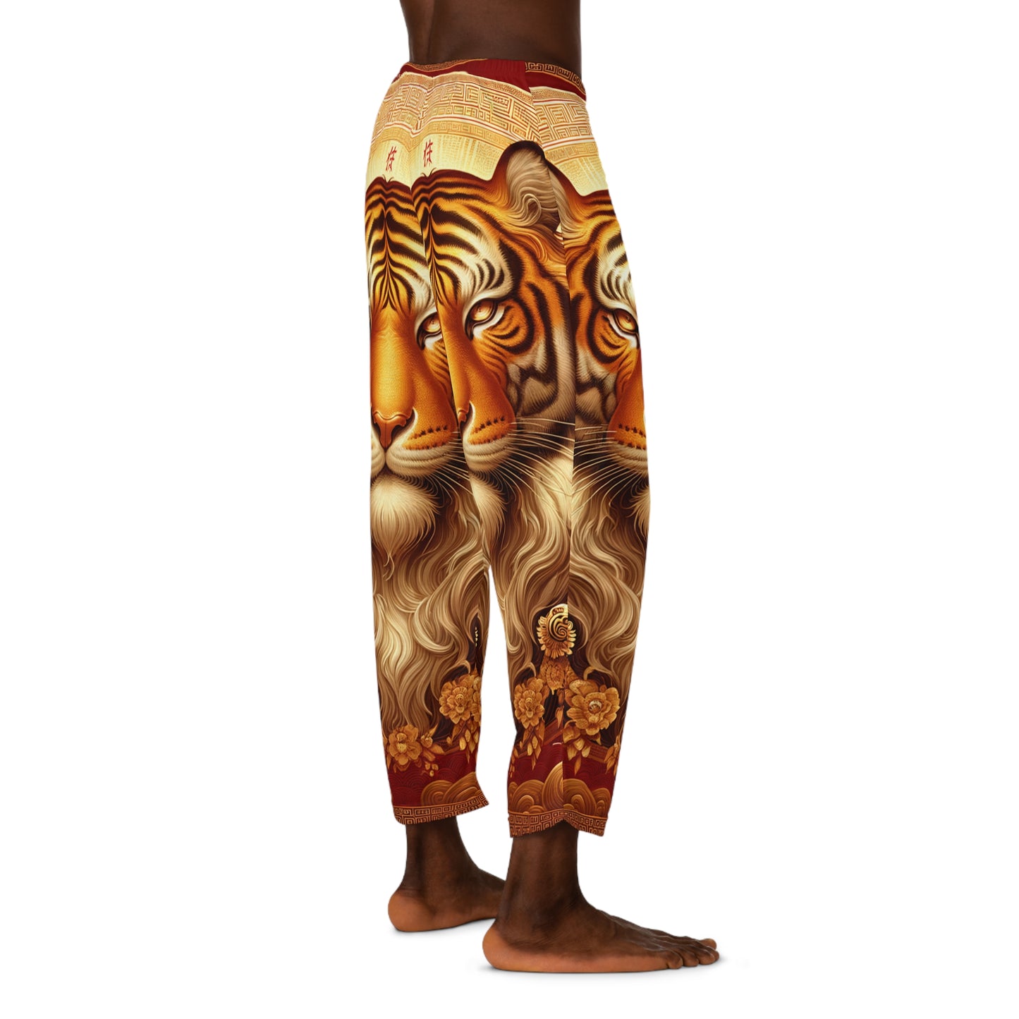 "Majesté dorée : Ascension du Tigre Lunaire" - Pantalons de détente pour hommes 