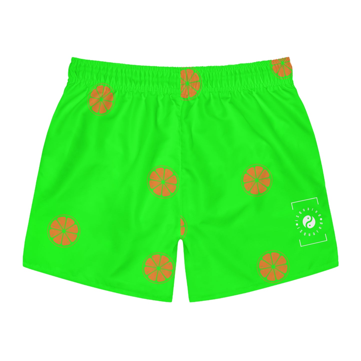 #05FD00 Lime Green + Mandarin - Swim Trunks for Men
