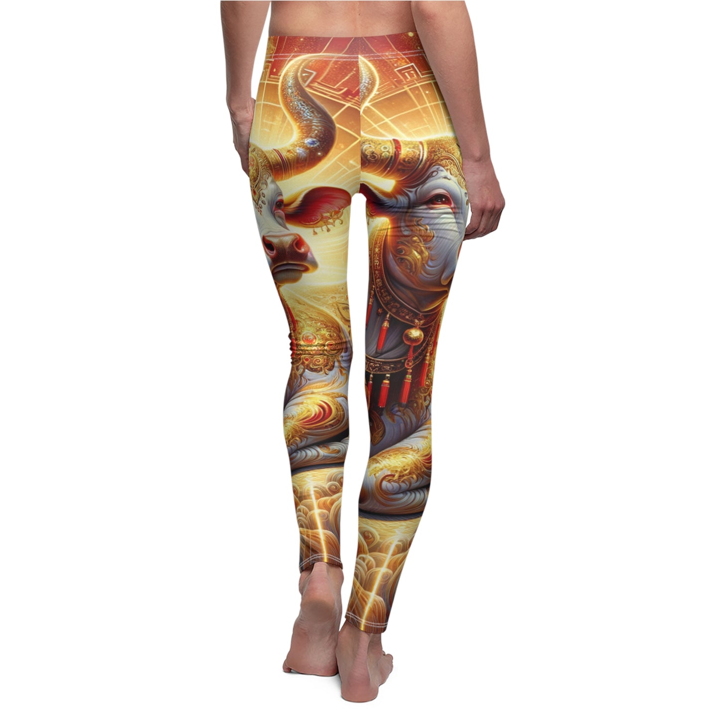 "Golden Euphoria: A Dance of the Divine Bovine" - Casual Leggings