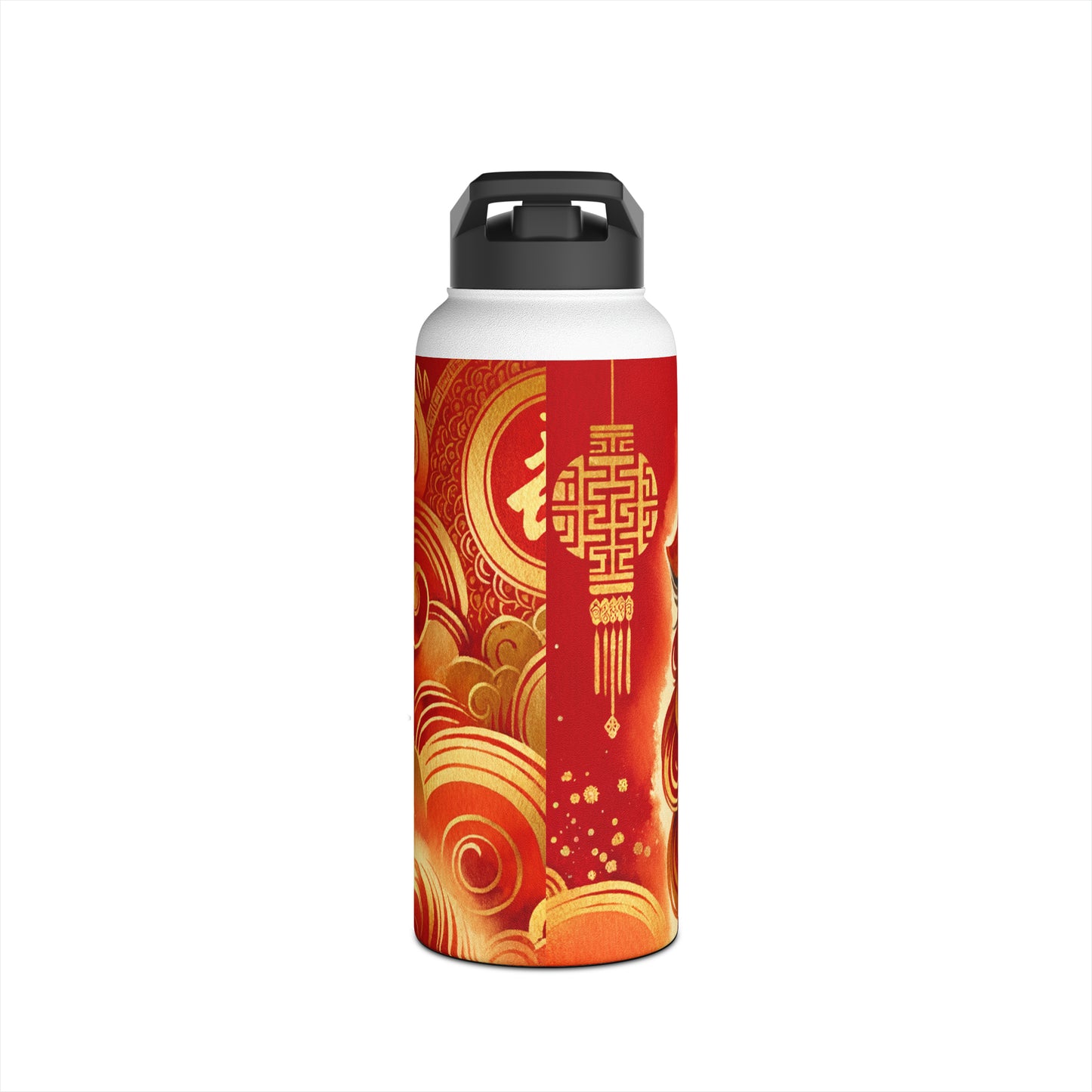 "Golden Canine Emissary on Crimson Tide: A Chinese New Year Odyssey" - Water Bottle