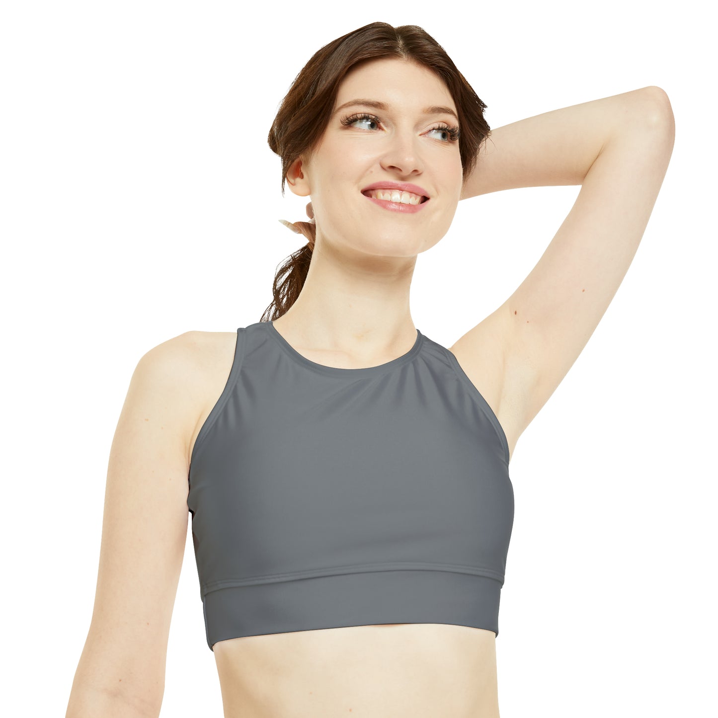 #777B7E Steel Grey - High Neck Crop Top