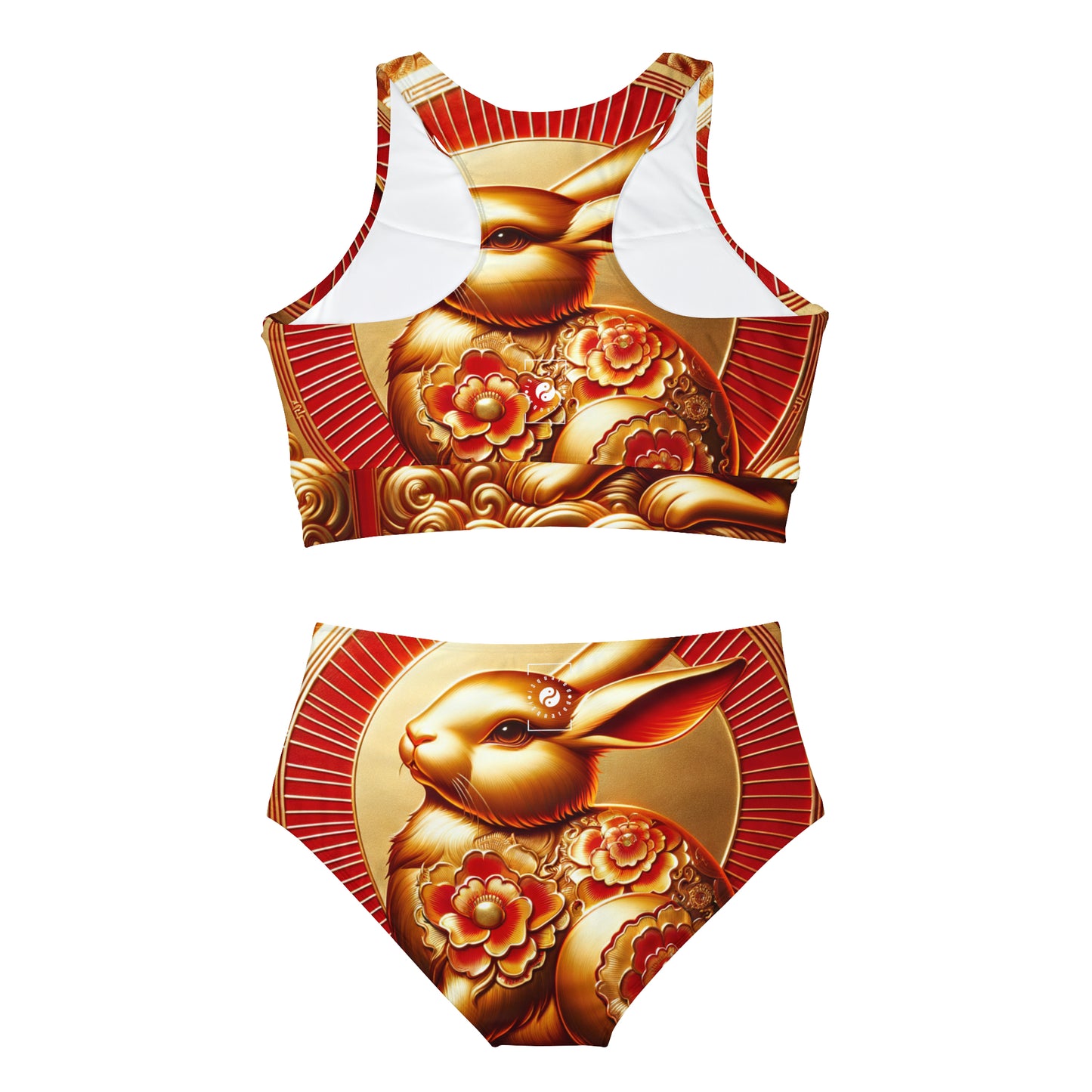 "Golden Blessings: Lunar Rabbit's Resplendence" - Hot Yoga Bikini Set