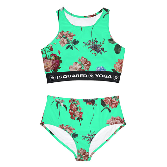 Botaniques sur Turquoise - Ensemble de bikini de yoga chaud