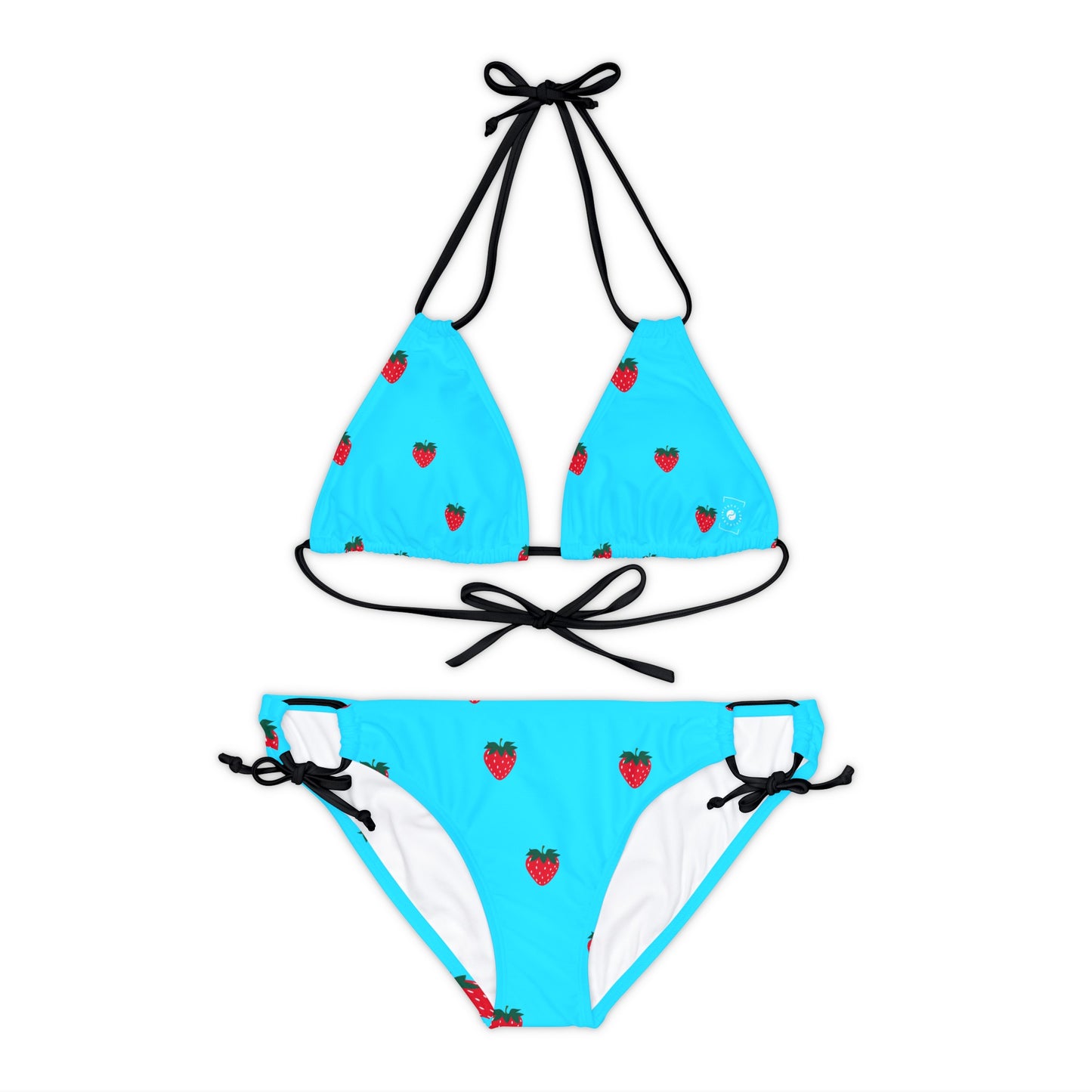 #22DEFF Light Blue + Strawberry - Lace-up Bikini Set
