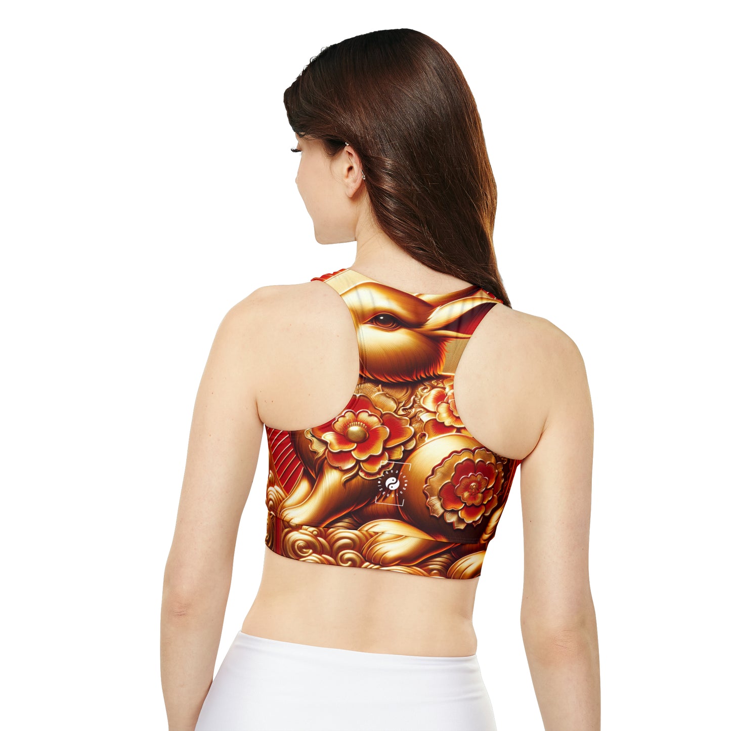 "Golden Blessings: Lunar Rabbit's Resplendence" - Lined & Padded Sports Bra