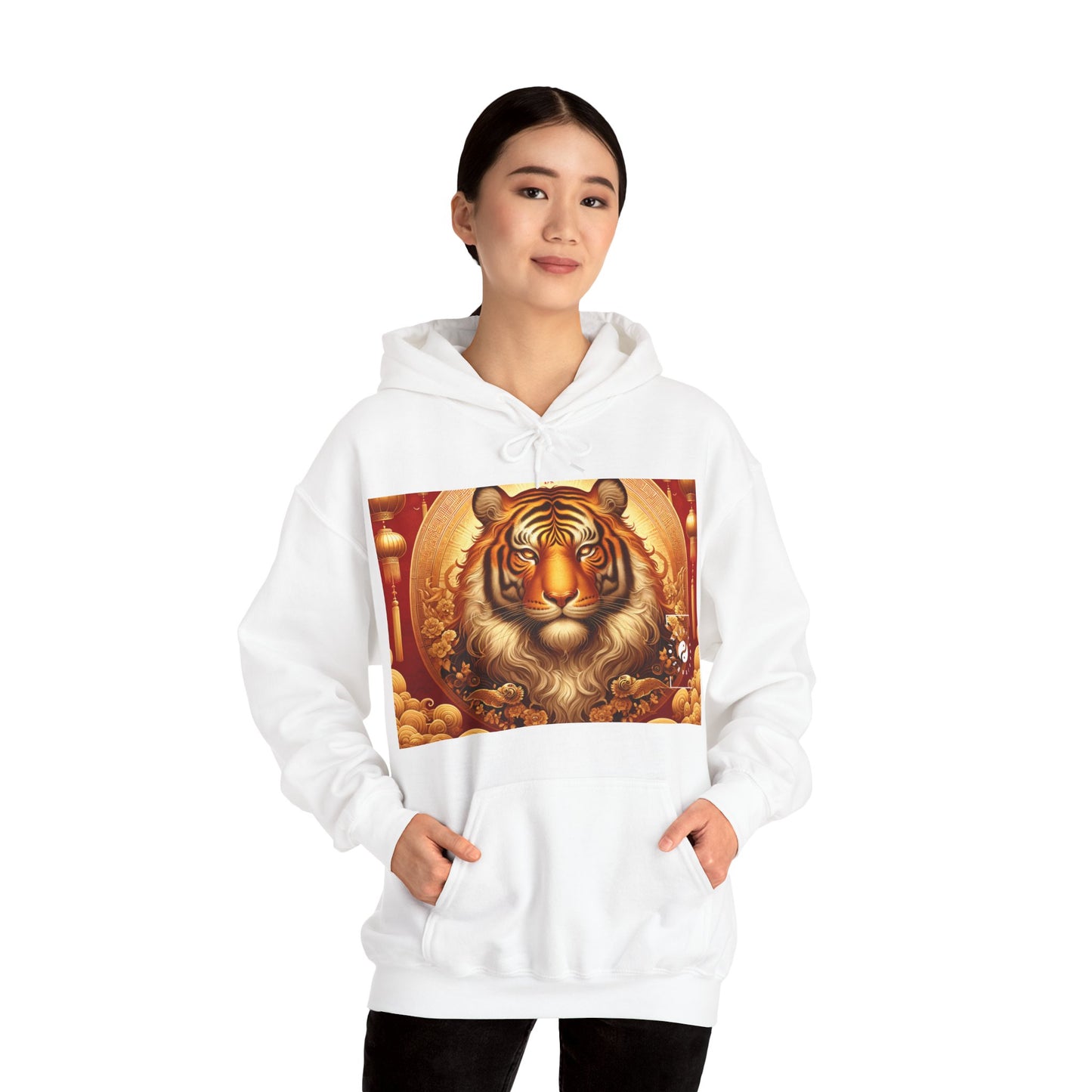 "Majesté dorée : Ascension du Tigre Lunaire" - Sweat à capuche 