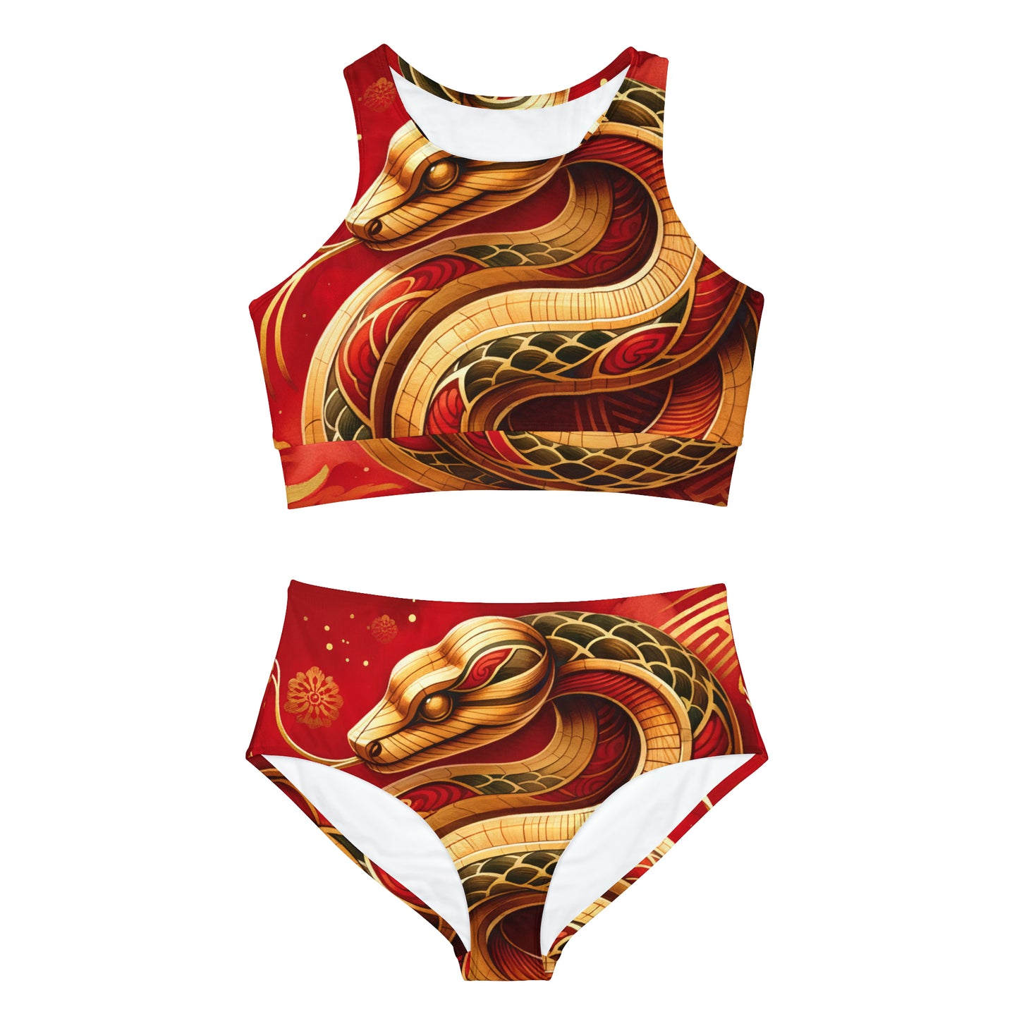 "Crimson Serenity : Le serpent d'or" - Ensemble de bikini de yoga chaud