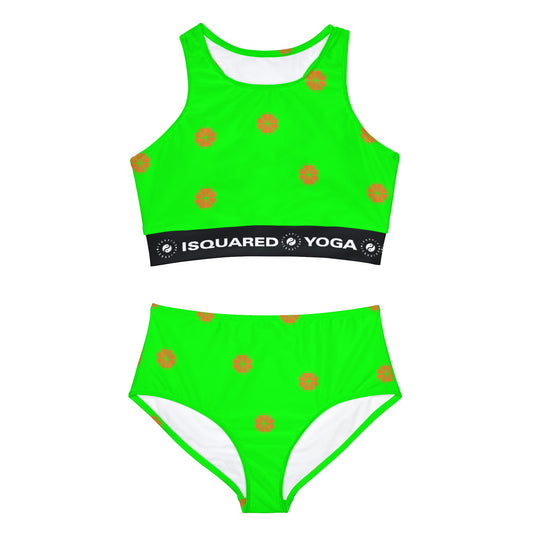 #05FD00 Vert Citron + Mandarine - Ensemble Bikini Hot Yoga