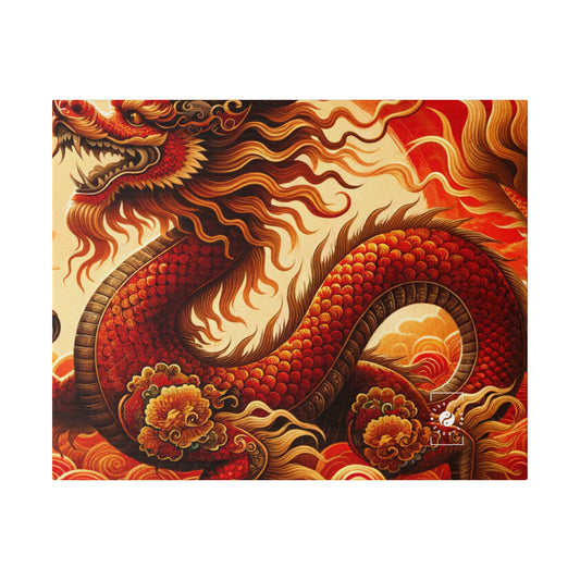 "Golden Dragon Dance in the Crimson Twilight" - Art Print Canvas