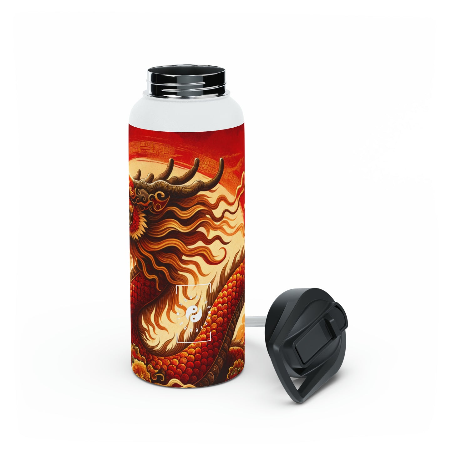 "Golden Dragon Dance in the Crimson Twilight" - Water Bottle