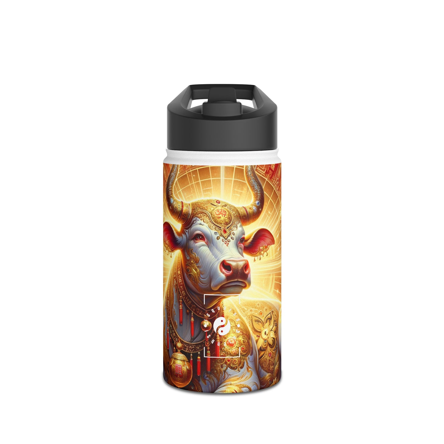 "Golden Euphoria: A Dance of the Divine Bovine" - Water Bottle