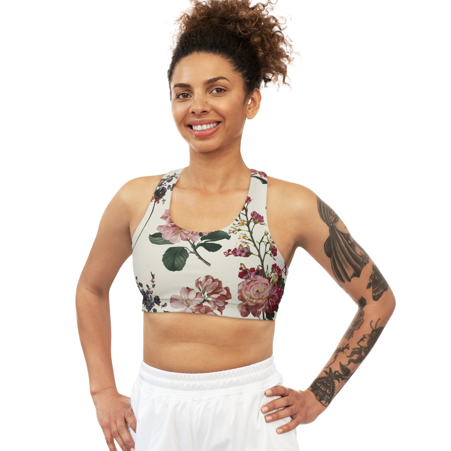 Botaniques sur Beige - Soutien-gorge de sport sans couture