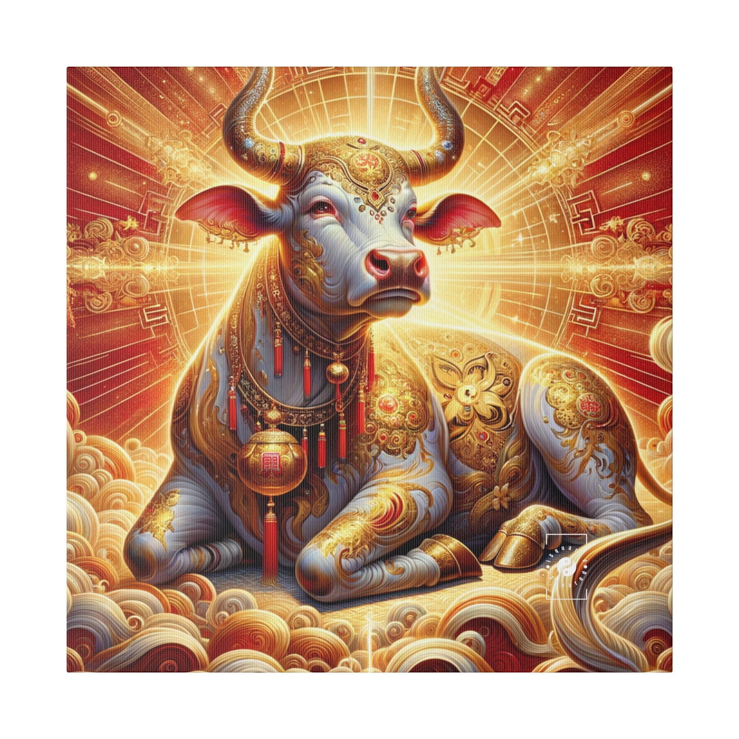 "Golden Euphoria: A Dance of the Divine Bovine" - Art Print Canvas