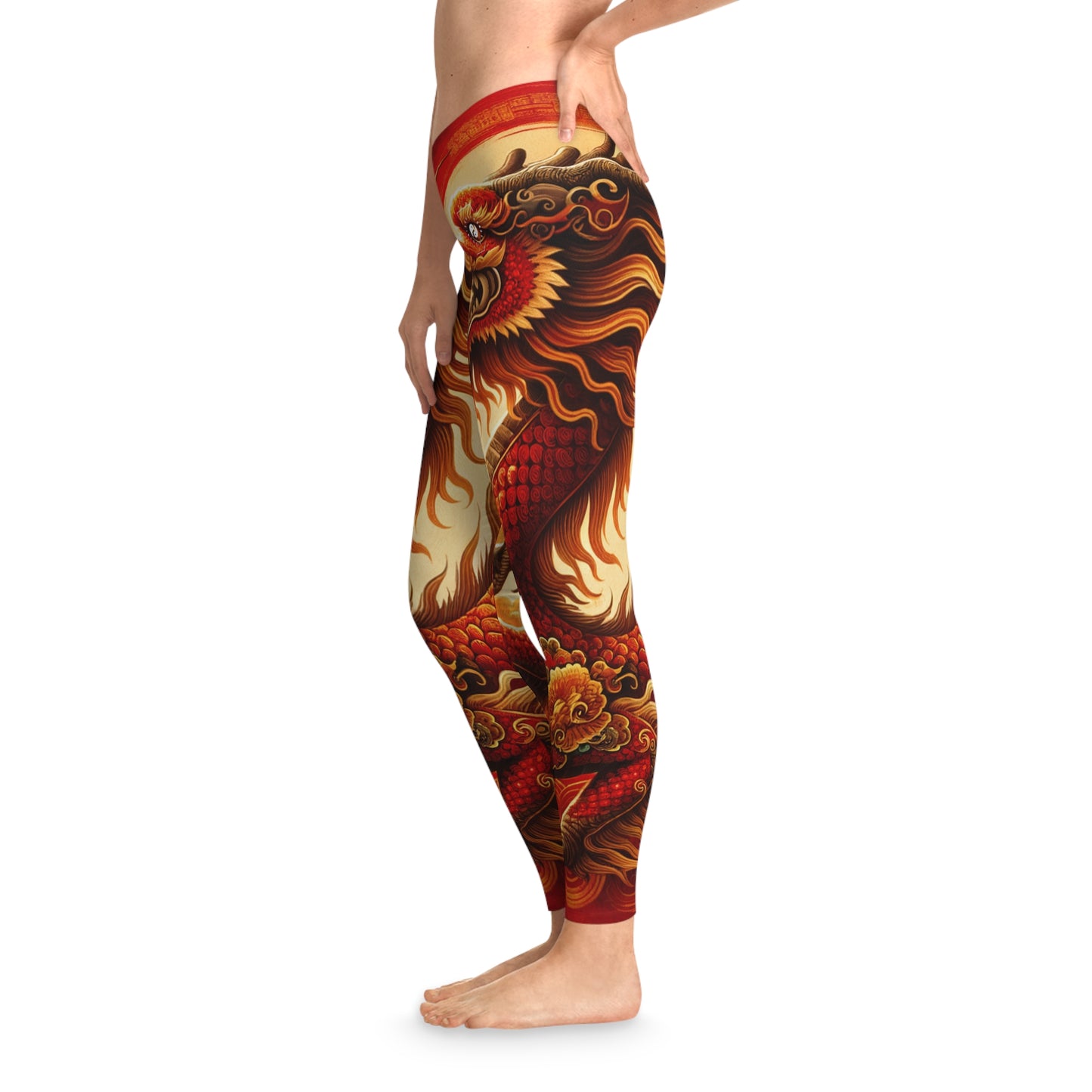 "Golden Dragon Dance in the Crimson Twilight" - Unisex Tights