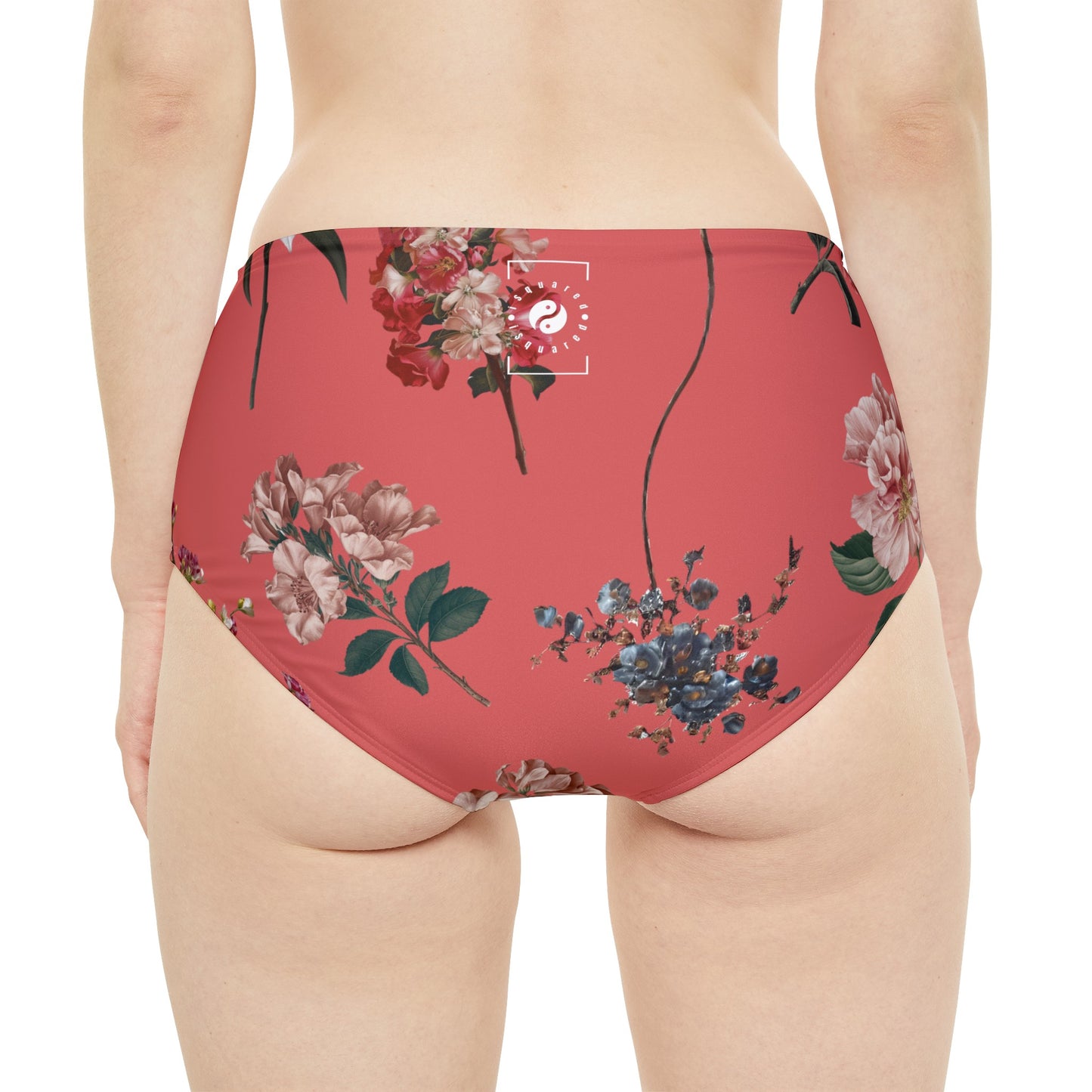 Botanicals on Coral - High Waisted Bikini Bottom