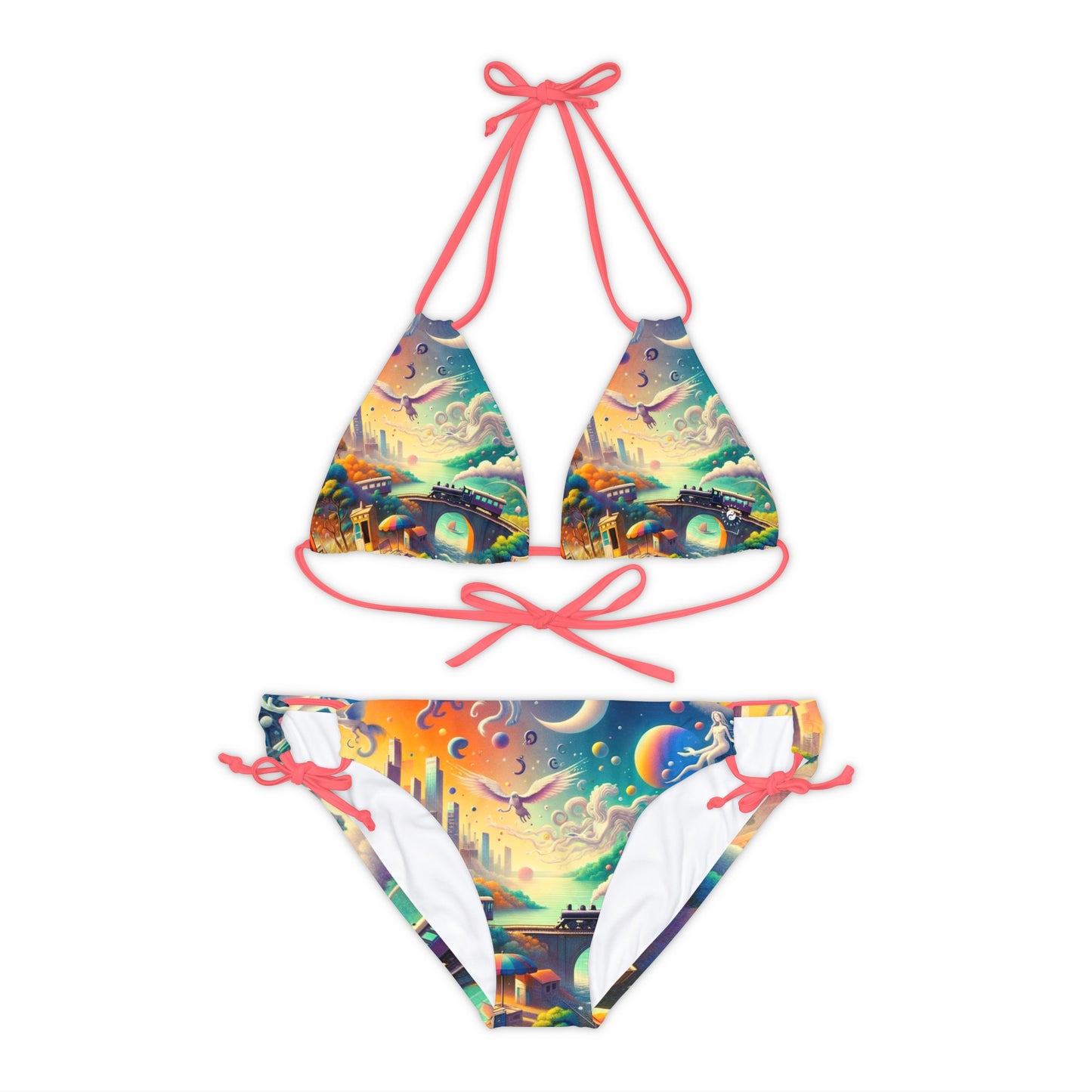 "Mirrors of Metaphor: A Murakami Odyssey" - Lace-up Bikini Set