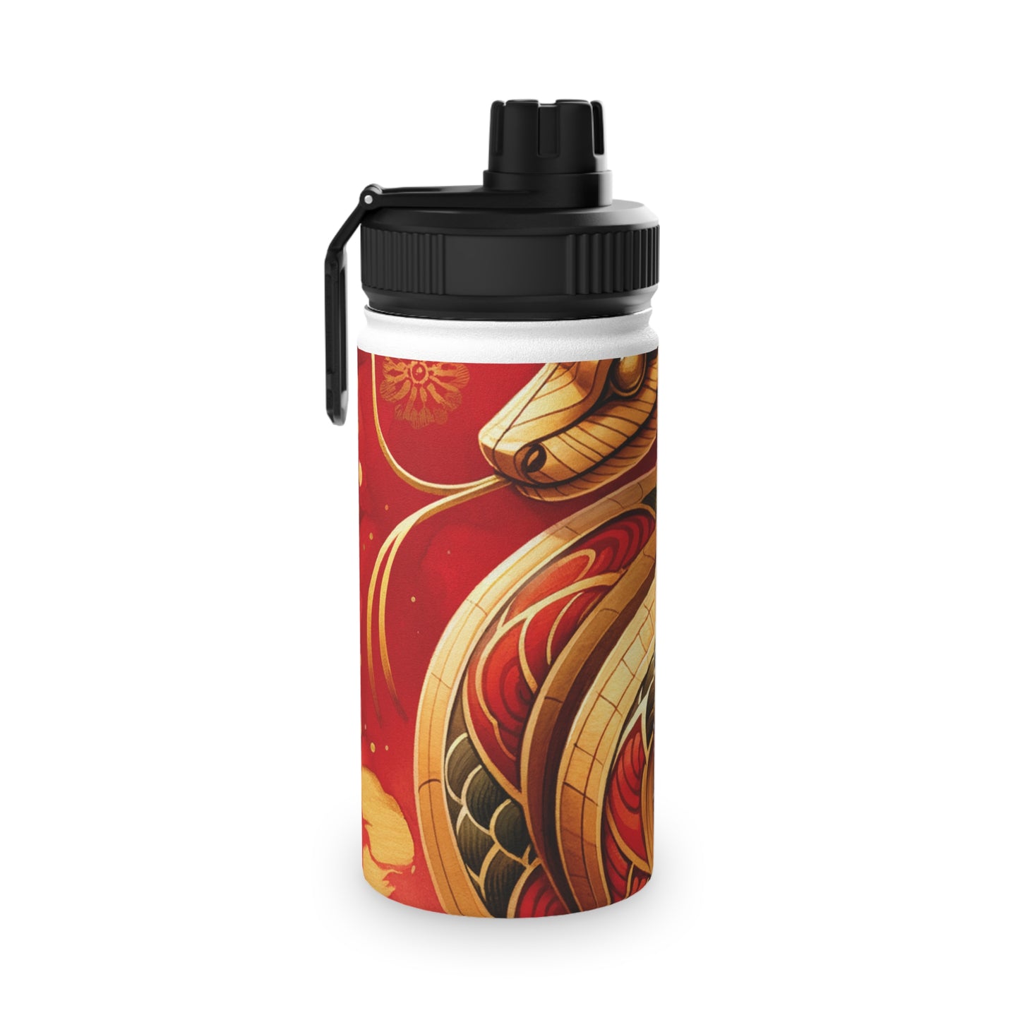 "Crimson Serenity: The Golden Snake" - Sports Water Bottle