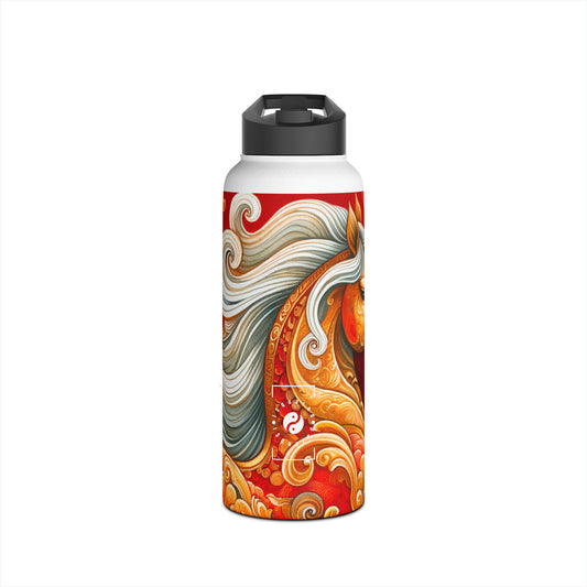 "Gold Gallop on Vermilion Vista: A Lunar New Year’s Ode" - Water Bottle