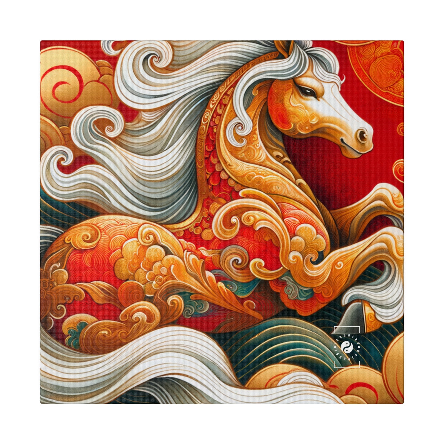 « Gold Gallop on Vermilion Vista: A Lunar New Year's Ode » – Impression sur toile