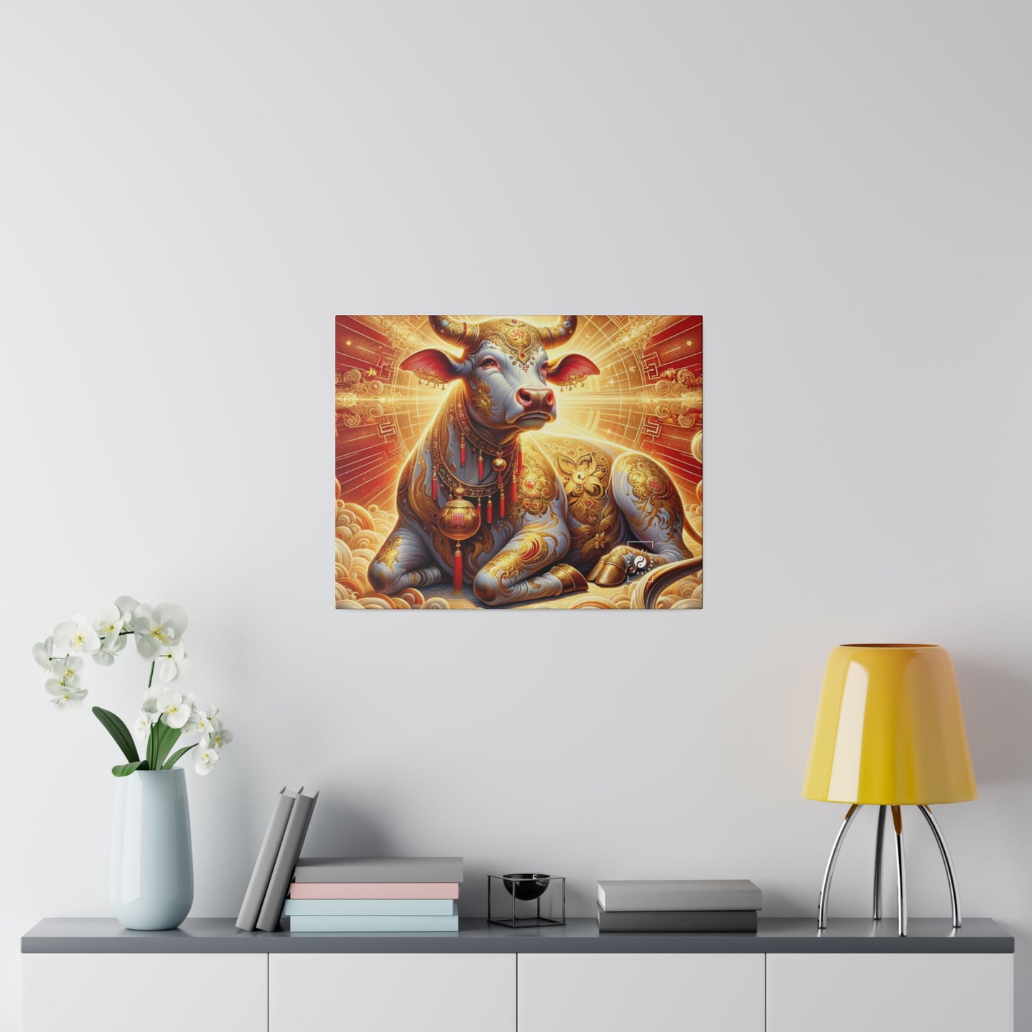 "Golden Euphoria: A Dance of the Divine Bovine" - Art Print Canvas