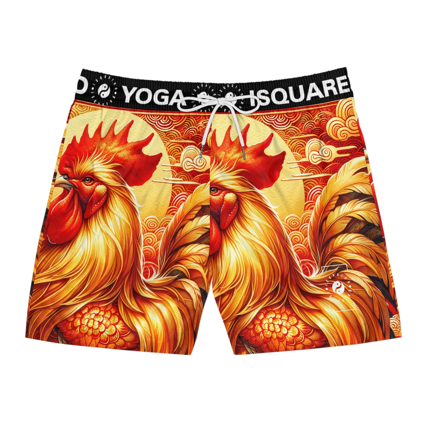 "Crimson Dawn: The Golden Rooster's Rebirth" - Swim Shorts (Mid-Length) for Men