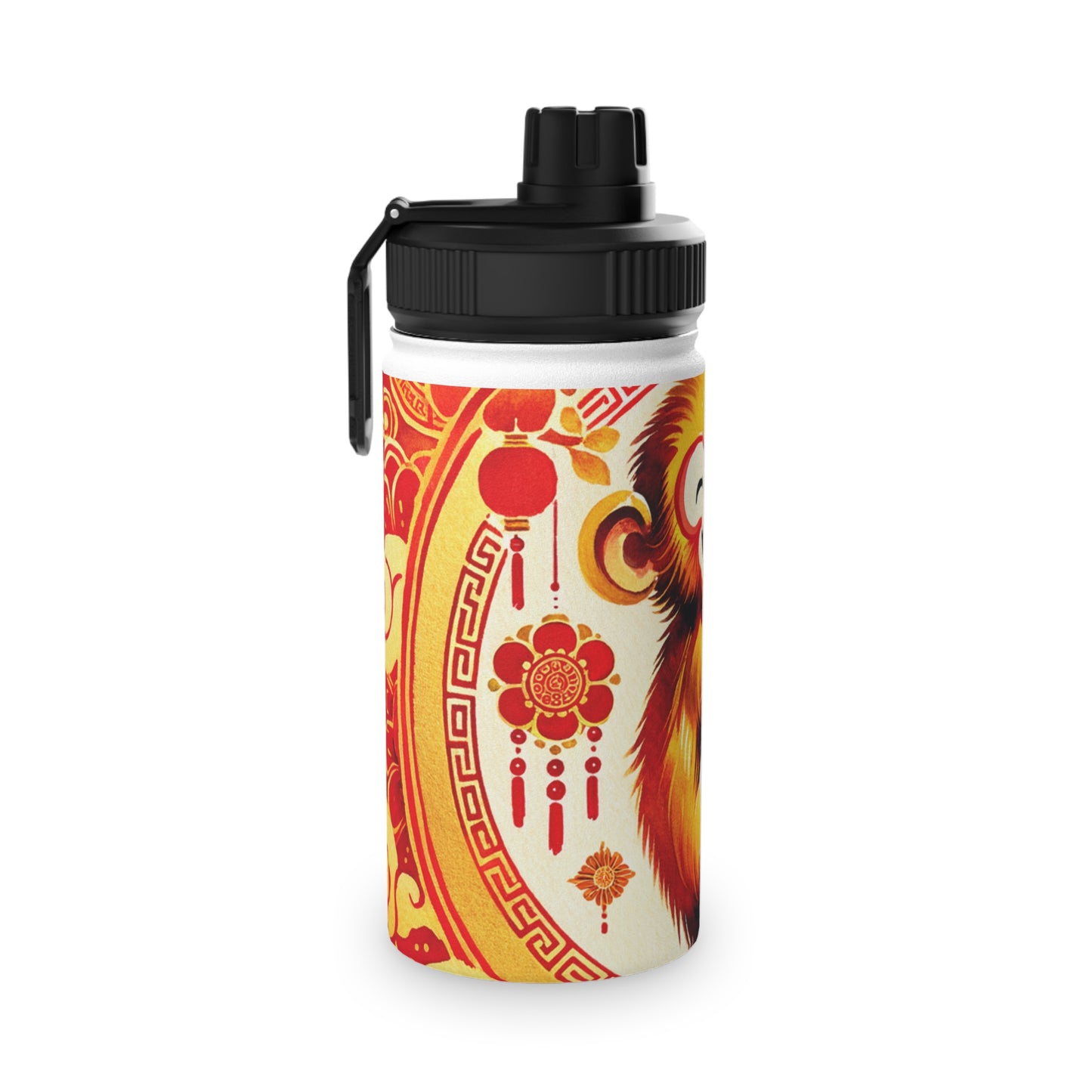 "Golden Simian Serenity in Scarlet Radiance" - Sports Water Bottle