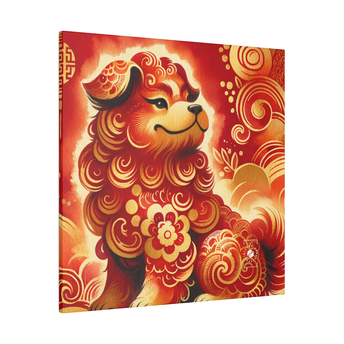 "Golden Canine Emissary on Crimson Tide: A Chinese New Year Odyssey" - Art Print Canvas