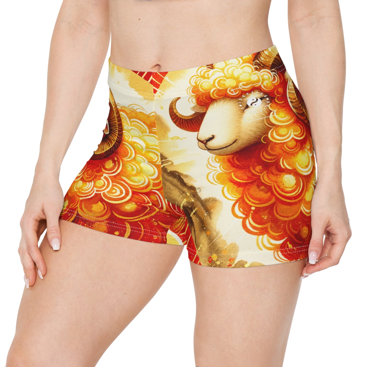 "Auspicious Gold of Divine Ewe: A Lunar New Year Revelry" - Mini Hot Yoga Short