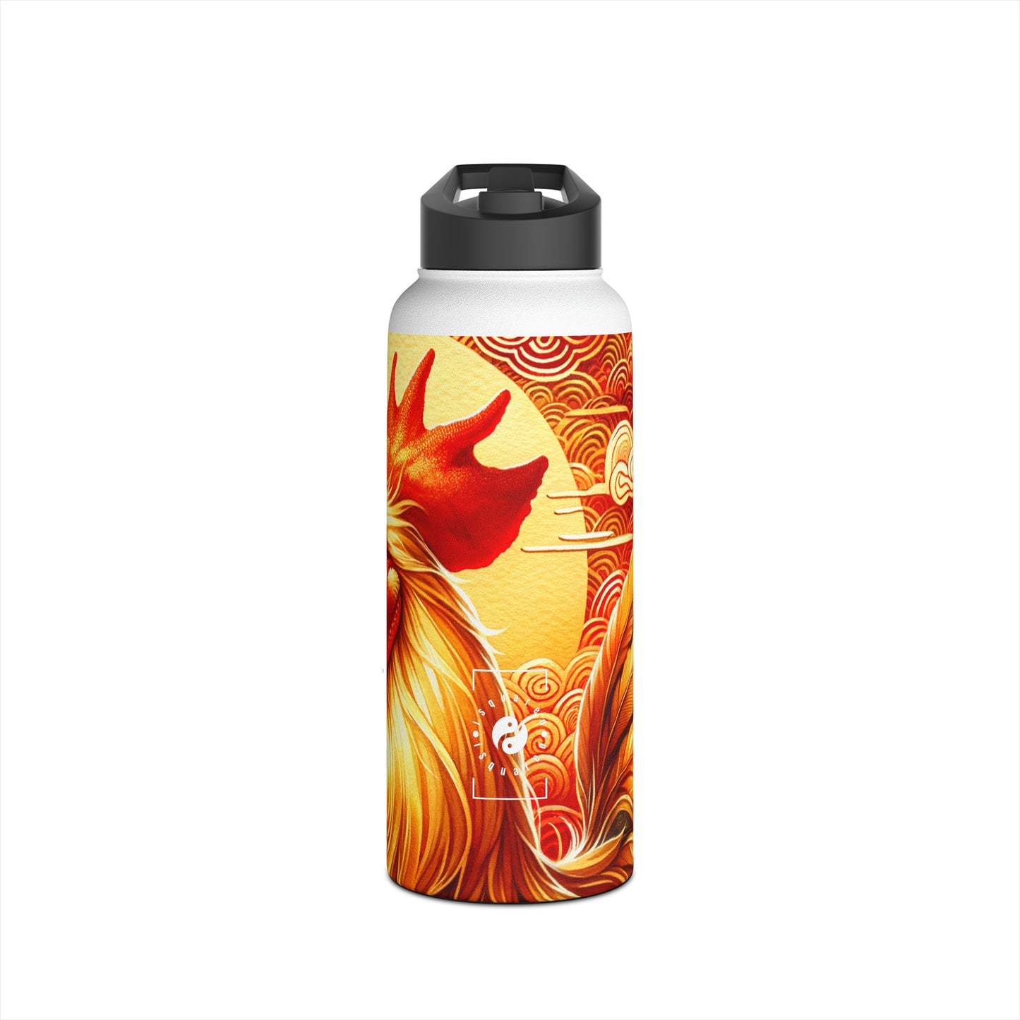 "Crimson Dawn: The Golden Rooster's Rebirth" - Water Bottle