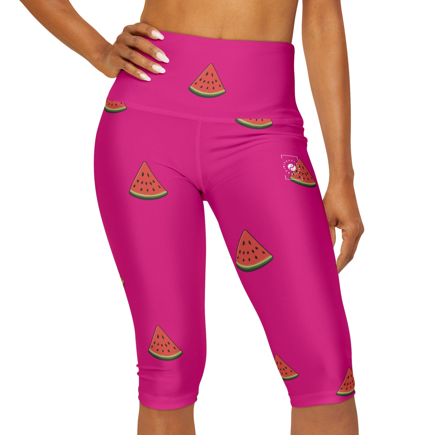 #DF0086 Pink + Watermelon - High Waisted Capri Leggings