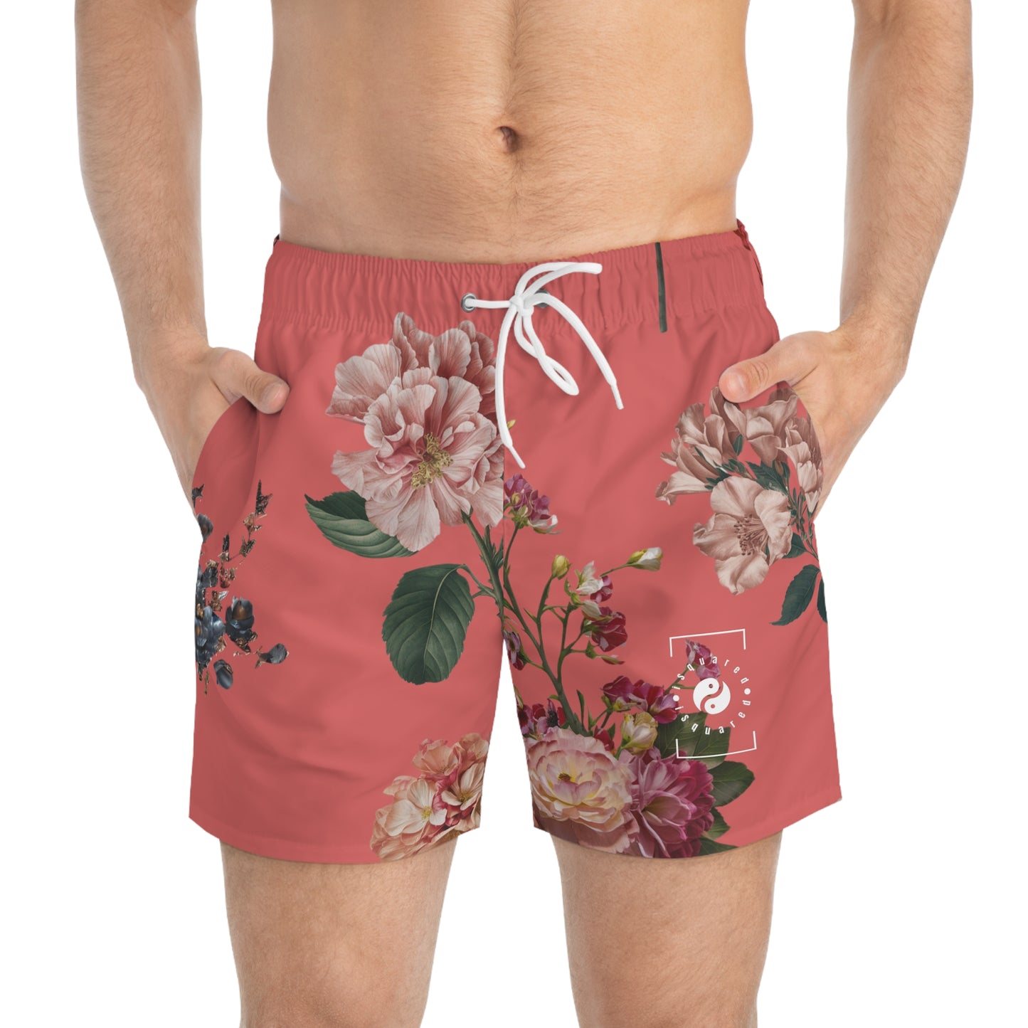 Botanicals on Coral - Swim Trunks for Men