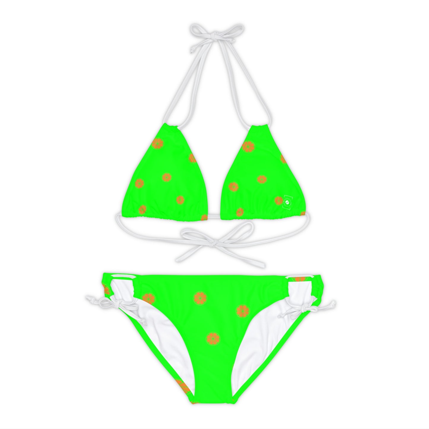 #05FD00 Lime Green + Mandarin - Lace-up Bikini Set