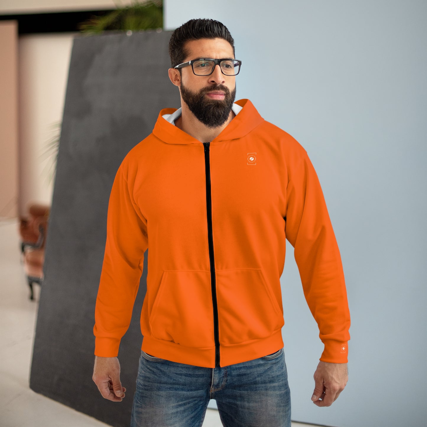 Neon Orange #FF6700 - Zip Hoodie