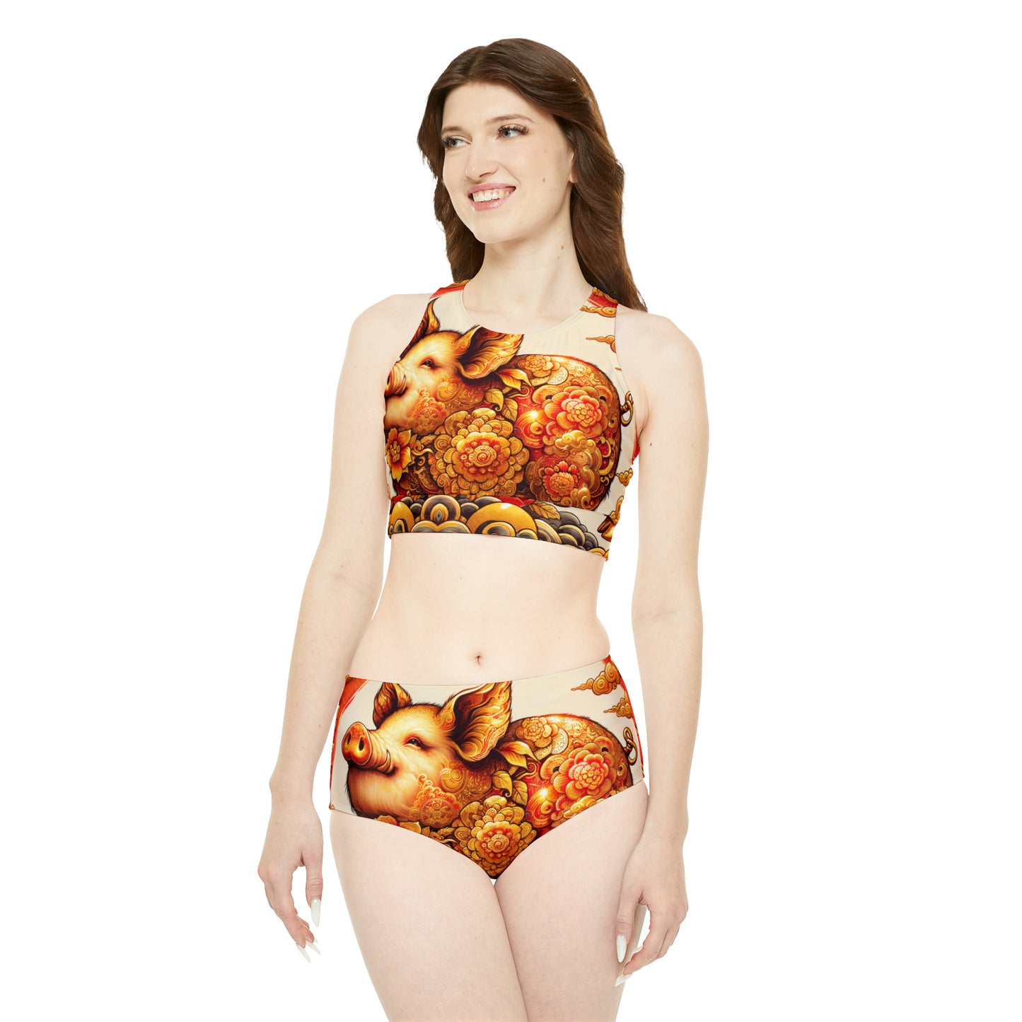 "Golden Prosperity: The Divine Boar Celebration" - Hot Yoga Bikini Set