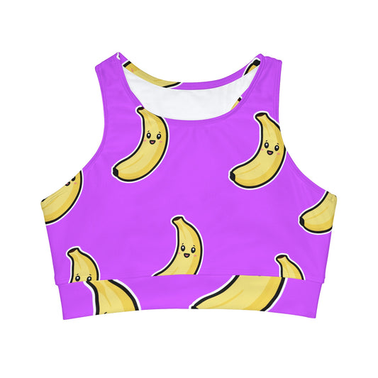 #D65BFF Purple + Banana - High Neck Crop Top