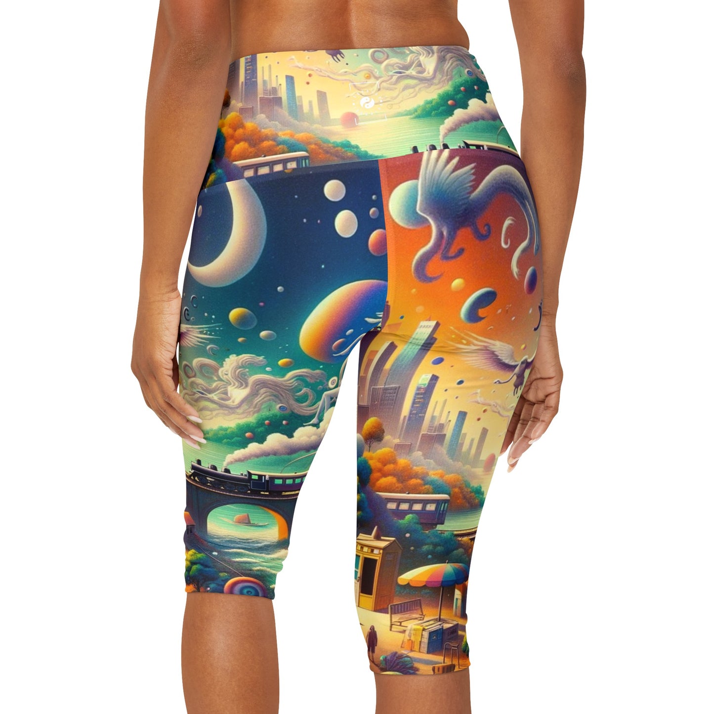 "Mirrors of Metaphor: A Murakami Odyssey" - High Waisted Capri Leggings