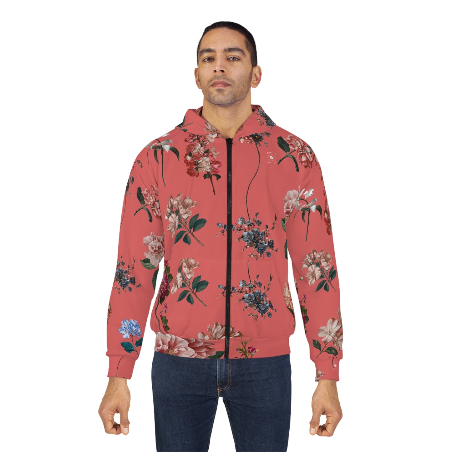 Botanicals on Coral - Zip Hoodie