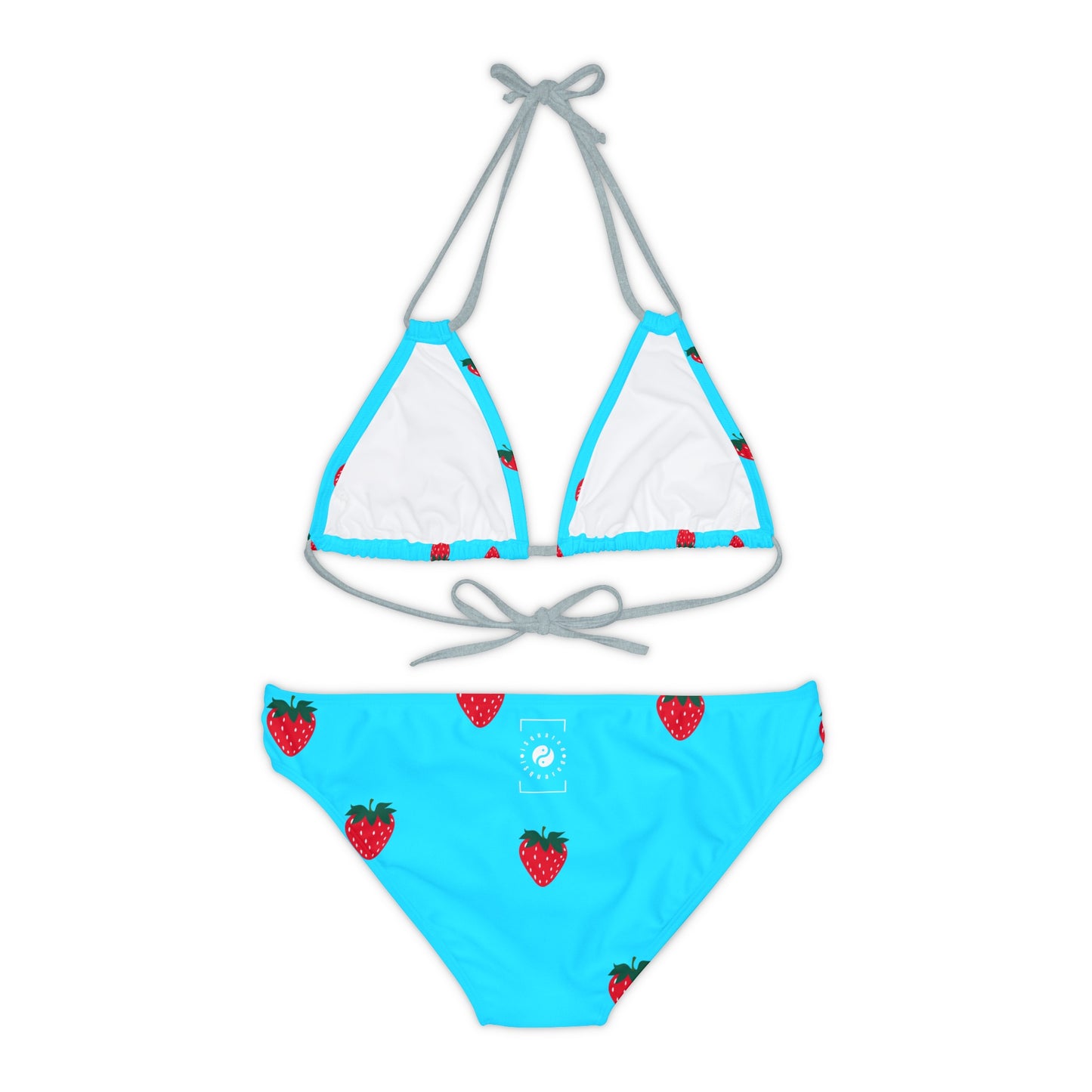 #22DEFF Light Blue + Strawberry - Lace-up Bikini Set