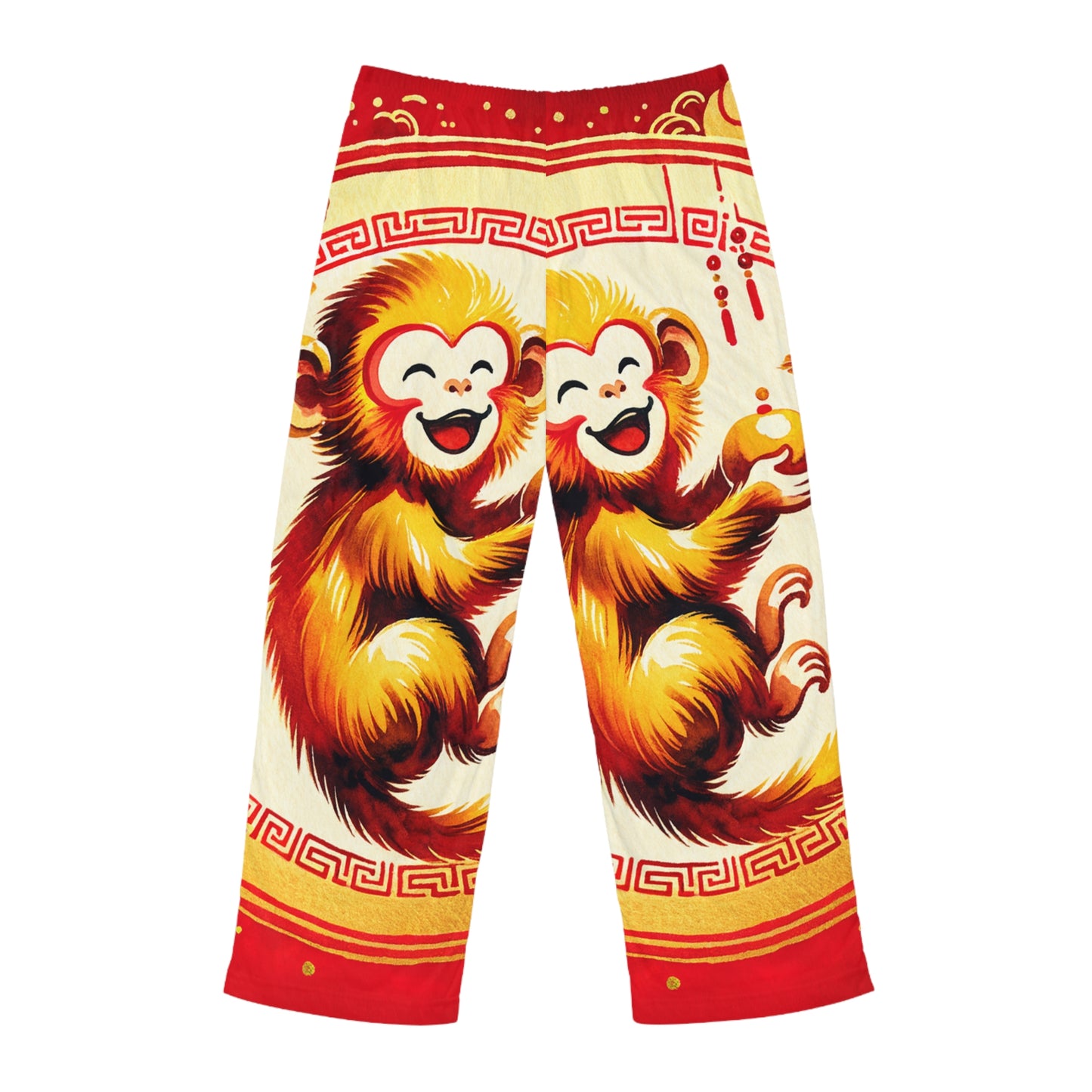 "Golden Simian Serenity in Scarlet Radiance" - men's Lounge Pants