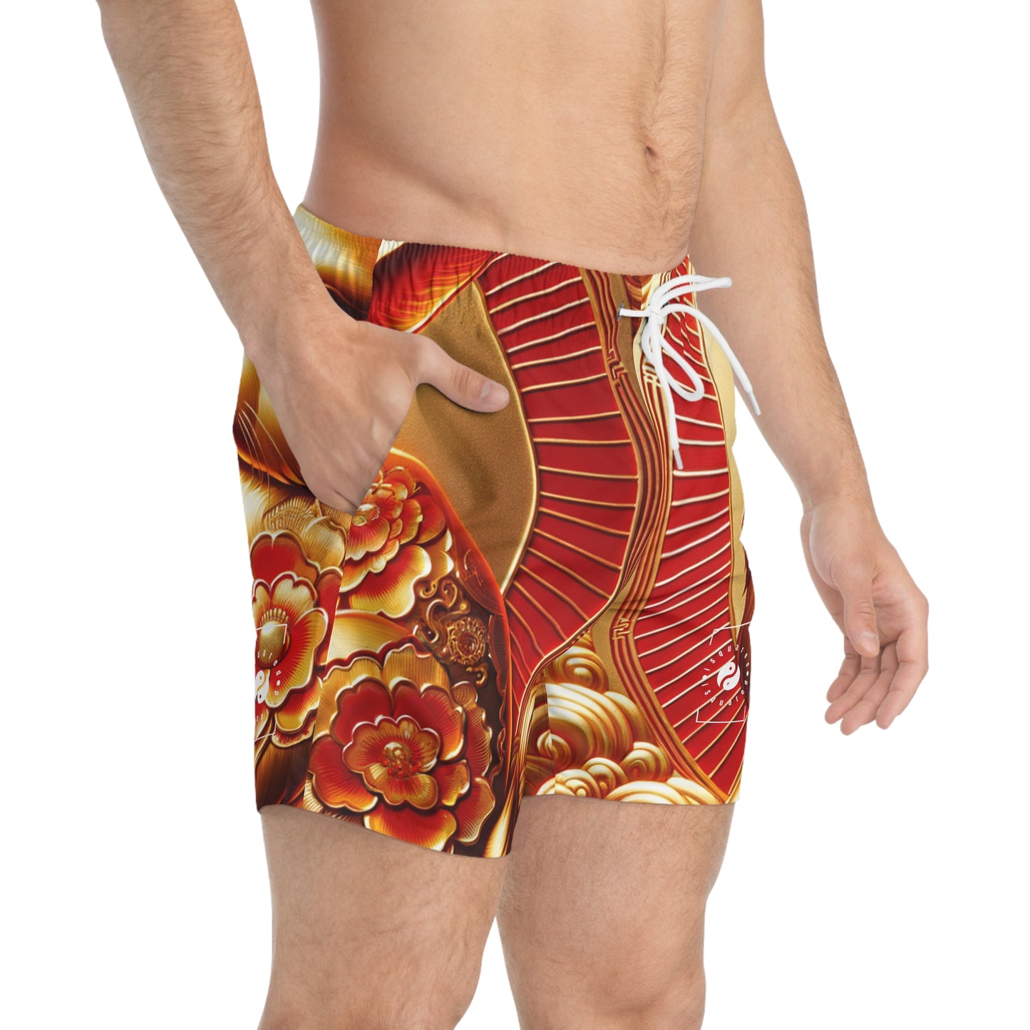 "Golden Blessings: Lunar Rabbit's Resplendence" - Swim Trunks for Men