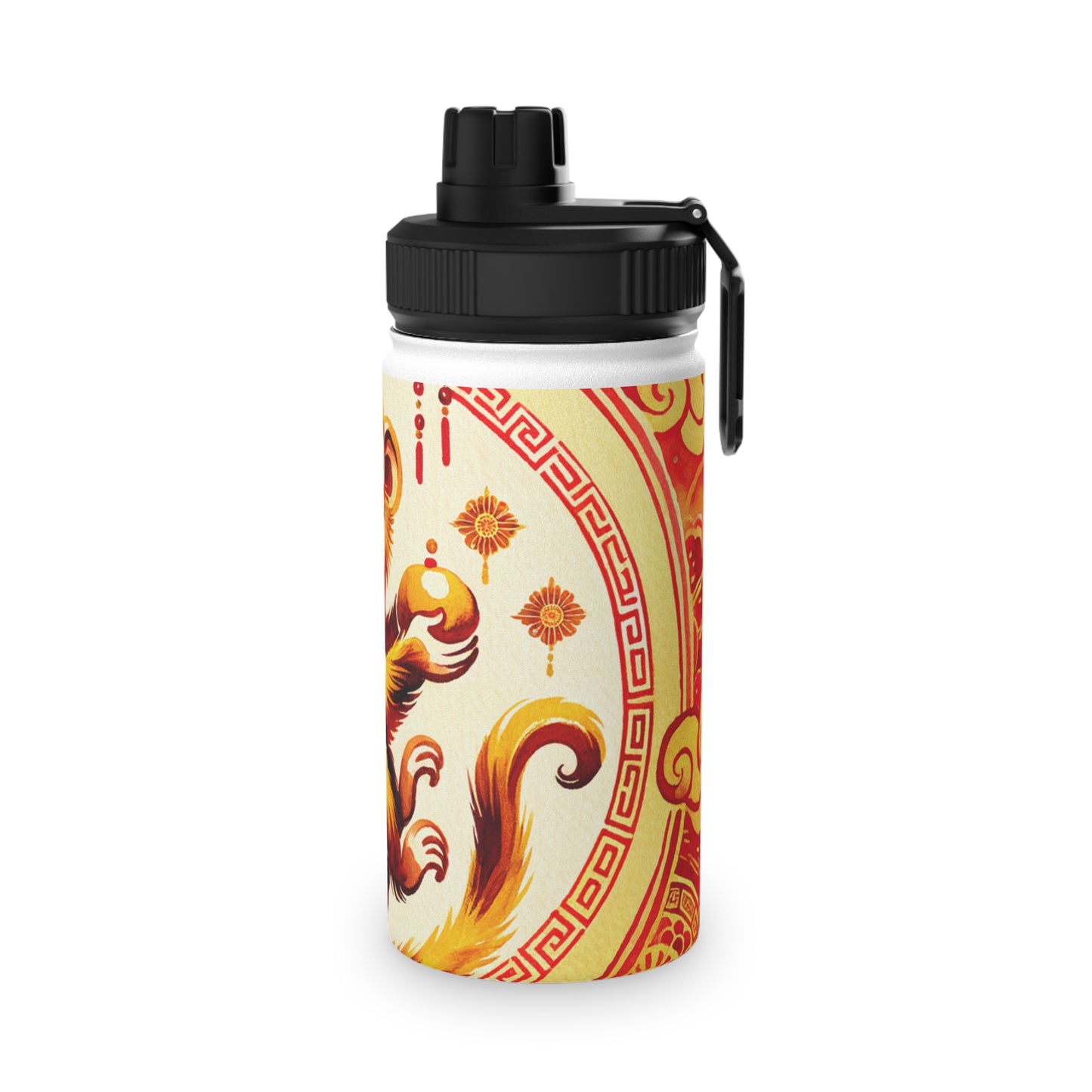 "Golden Simian Serenity in Scarlet Radiance" - Sports Water Bottle