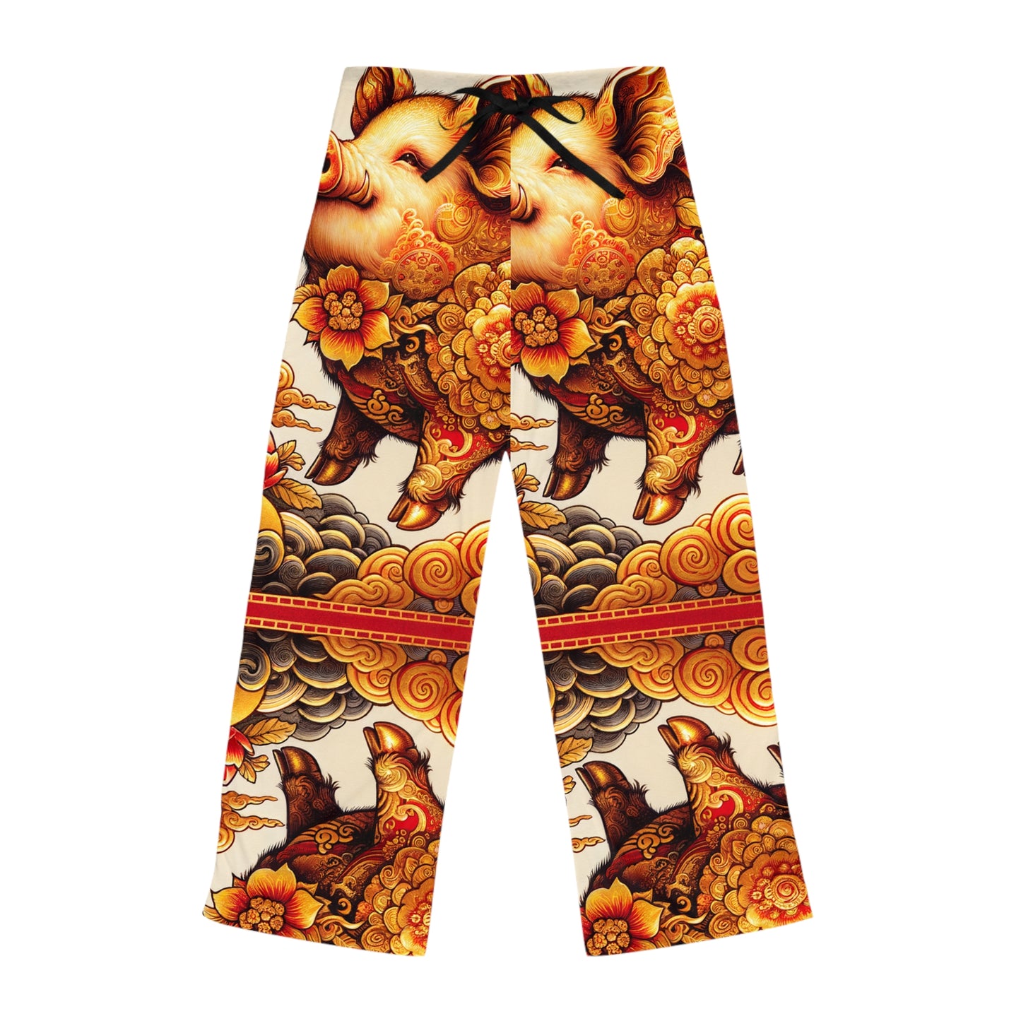 "Golden Prosperity: The Divine Boar Celebration" - Pantalon lounge femme