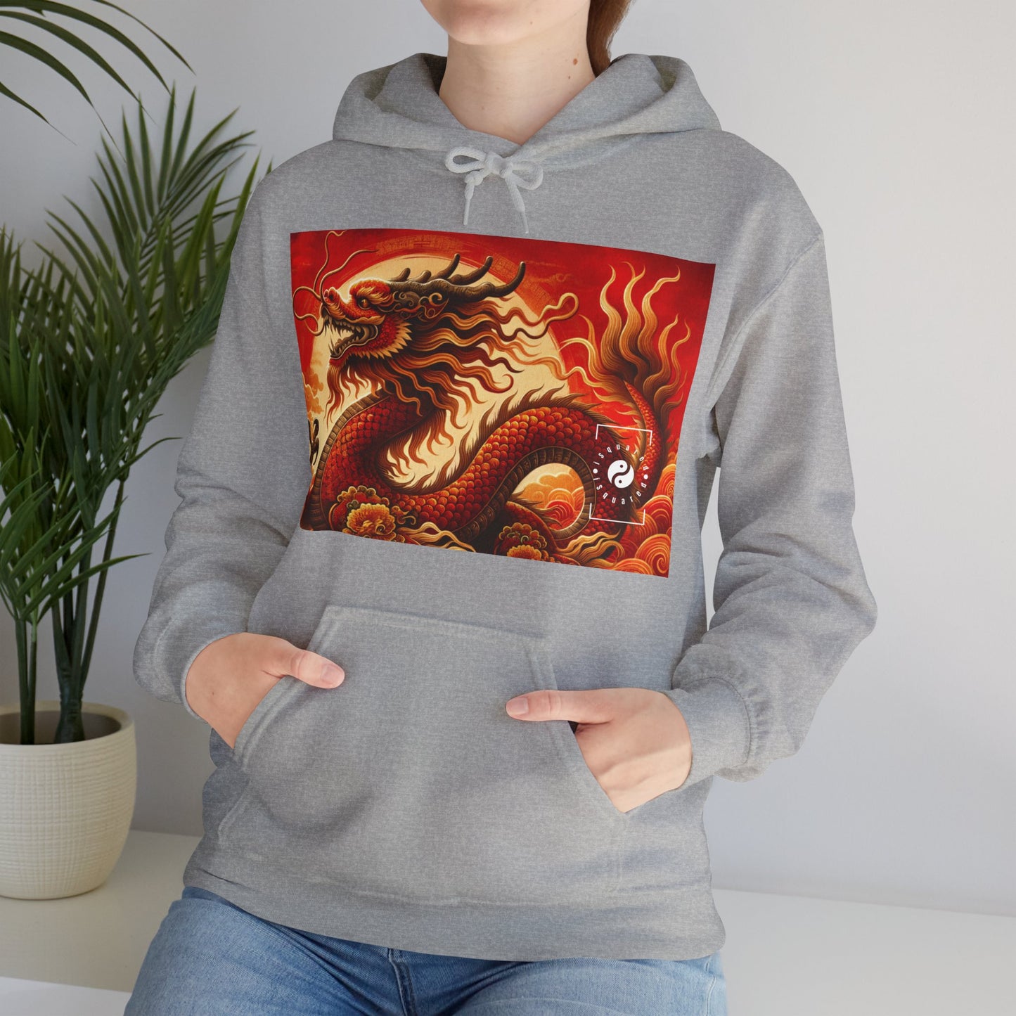 "Golden Dragon Dance in the Crimson Twilight" - Hoodie