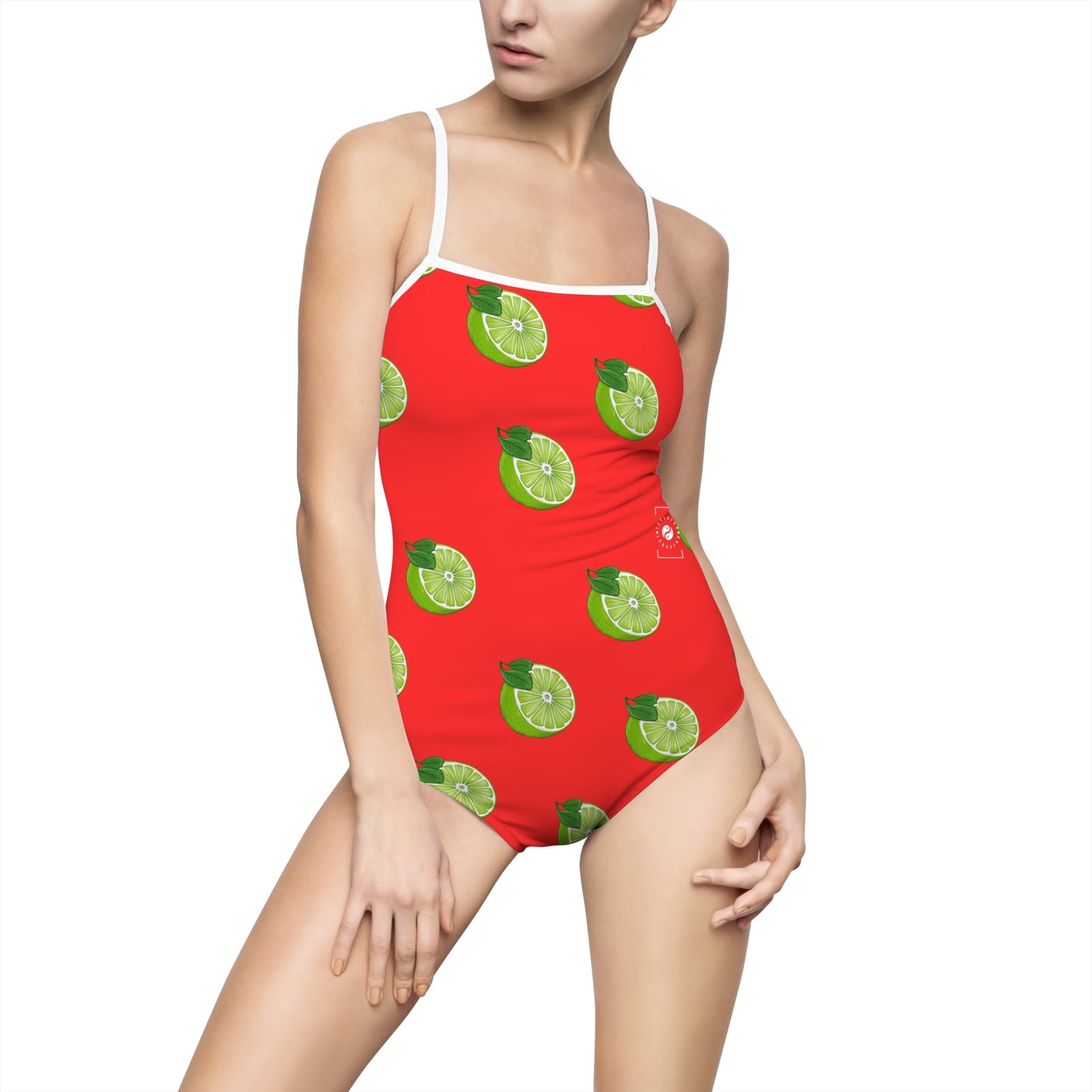 #FF3131 Bright Orange + Lime - Openback Swimsuit